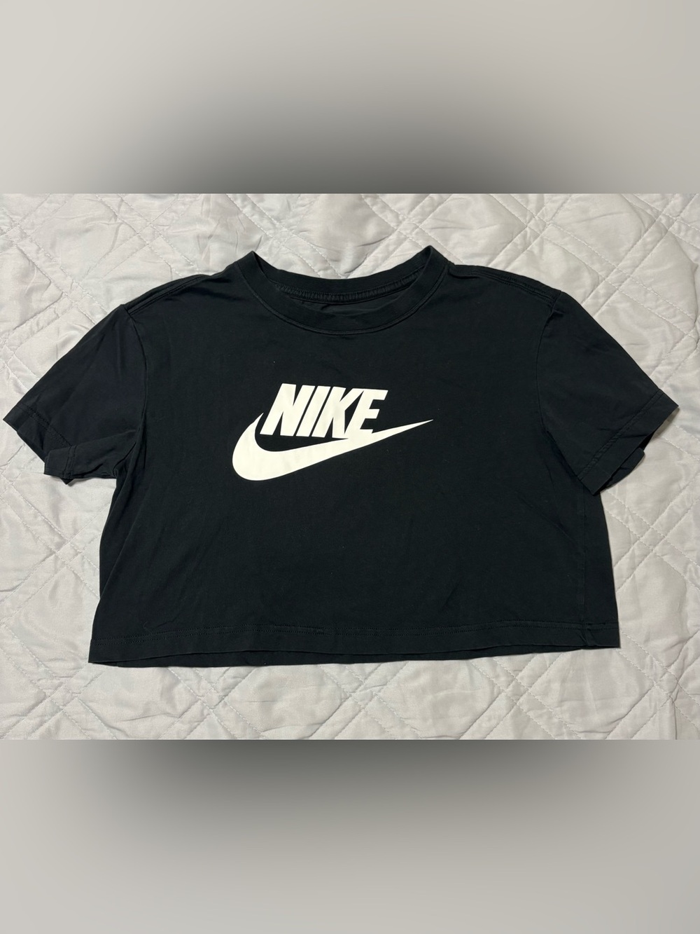 Nike Black Cropped Logo Tee with White Swoosh